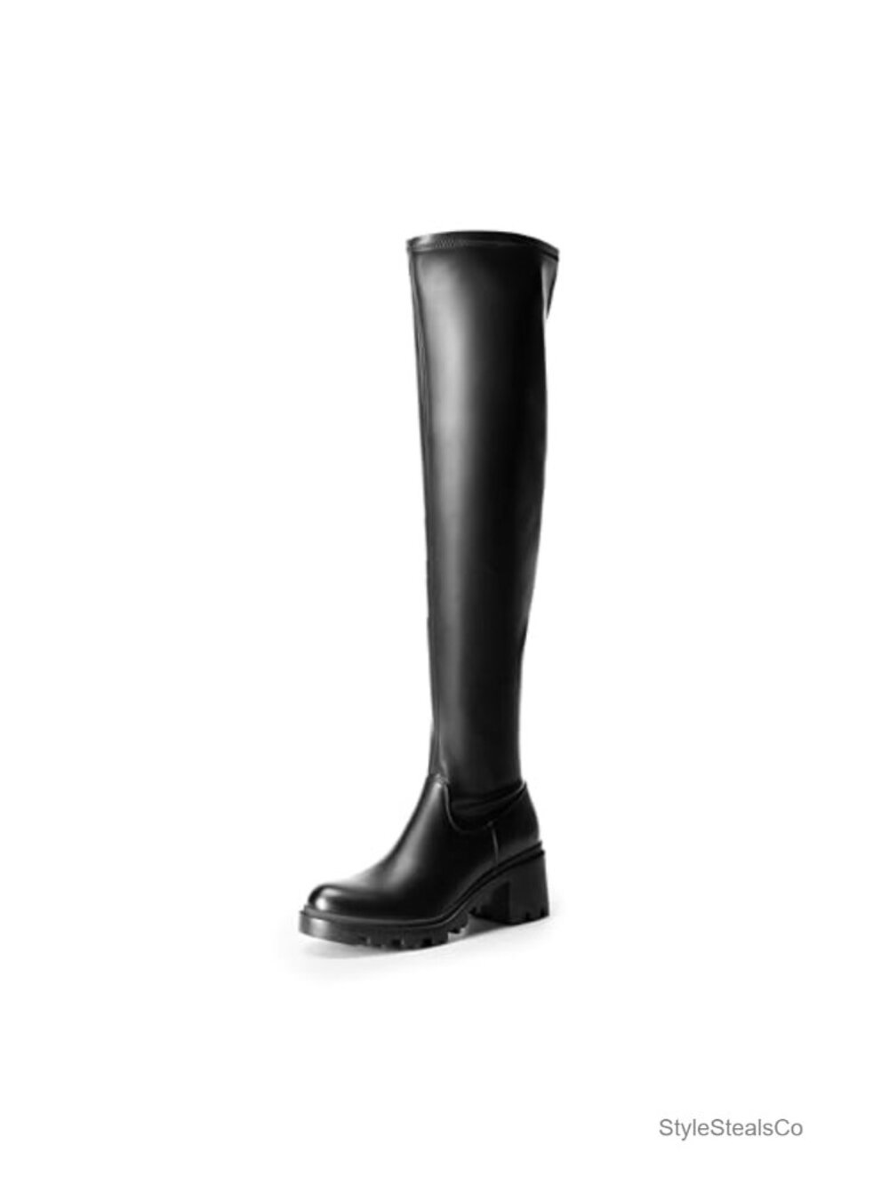 Women's Platform Knee High Boots Stretchy Vegan Leather Over-the-Knee Chunky